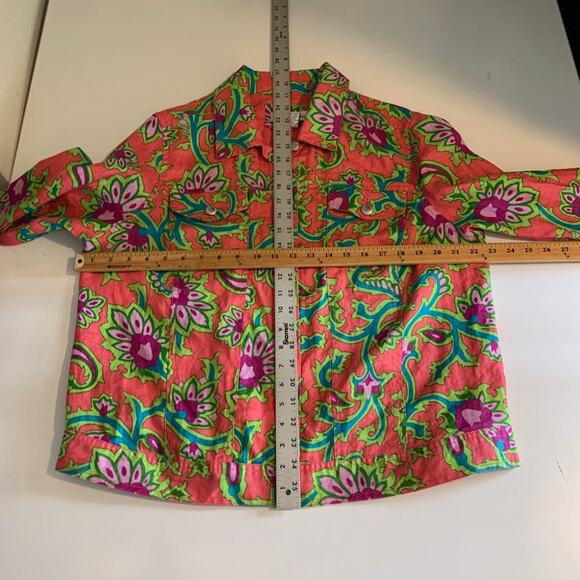 Lucy & Laurel Shirt Womens 1X Plus Bright Floral Linen Button Front Long Sleeve - Picture 6 of 10